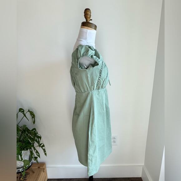Lulus Wisteria Sage Green Embroidered Off-the-shoulder Mini Dress - Size S - Picture 3 of 6